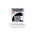 The Bare Bar by PoCo Soap Co. in its minimalist white and black packaging. A 100% natural, unscented bar soap with no added essential oils or dyes, specifically formulated for sensitive skin and babies.