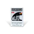 Mojito natural bar soap by PoCo Soap Co. in its black and white packaging. A 100% natural essential oil soap featuring refreshing Lime, tingly Peppermint, and a swirl of detoxifying French Green Clay.